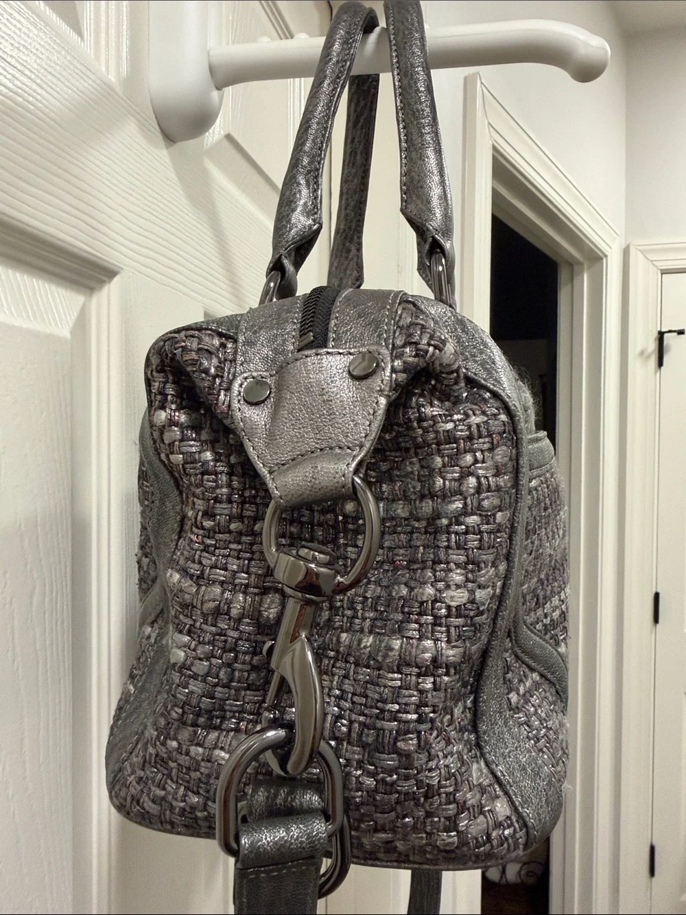 Rebecca Minkoff Mab Mini Bombe Metallic Leather & Tweed Satchel